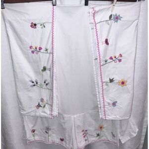 Pottery Barn Kids Embroidered Crib Dust Ruffle Skirt‎ Floral Bird Girls